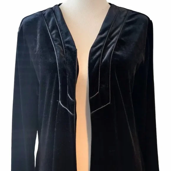 Oscar De La Renta Womens L Pink Label Black Velour 1/2 Zip Long House Sleep Robe - Picture 5 of 10